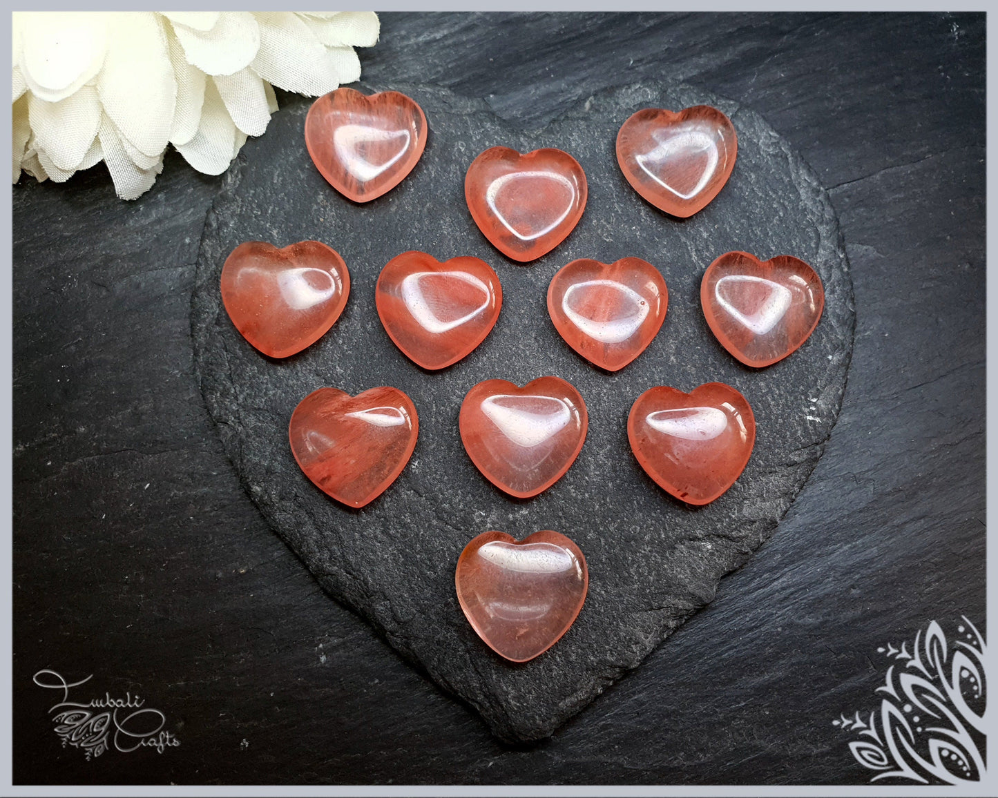 20 mm cherry quartz heart cabocon