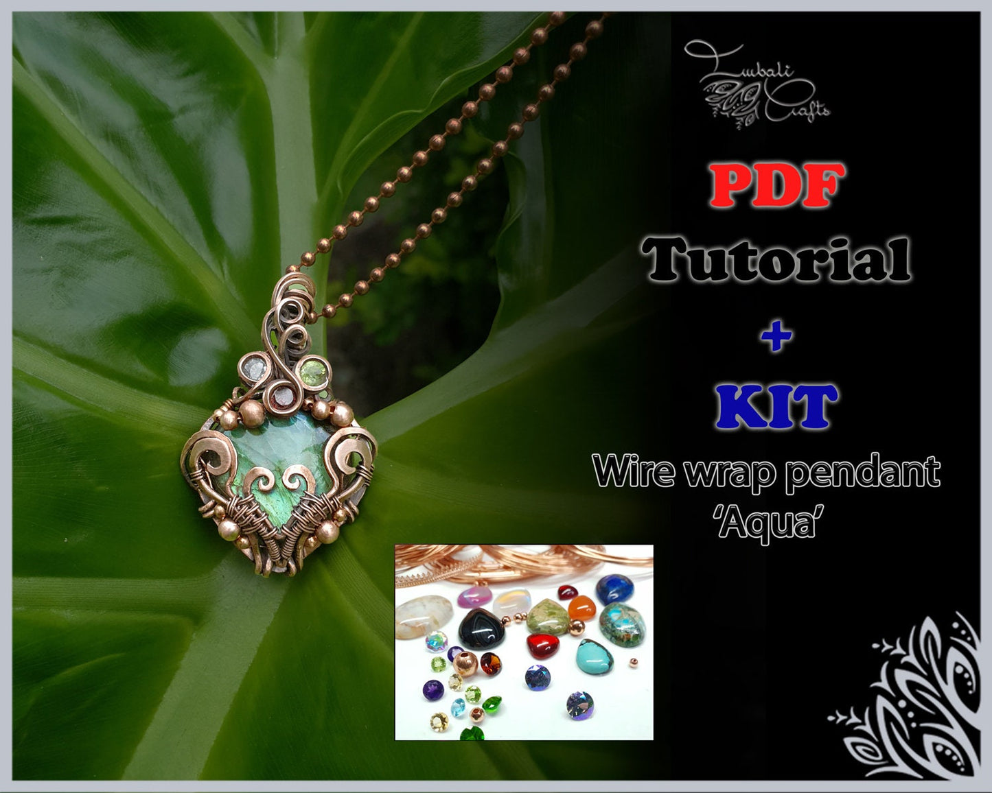 Kit + PDF Tutorial - wire wrap 'Aqua' pendant - wire weaving pattern - DIY jewellery