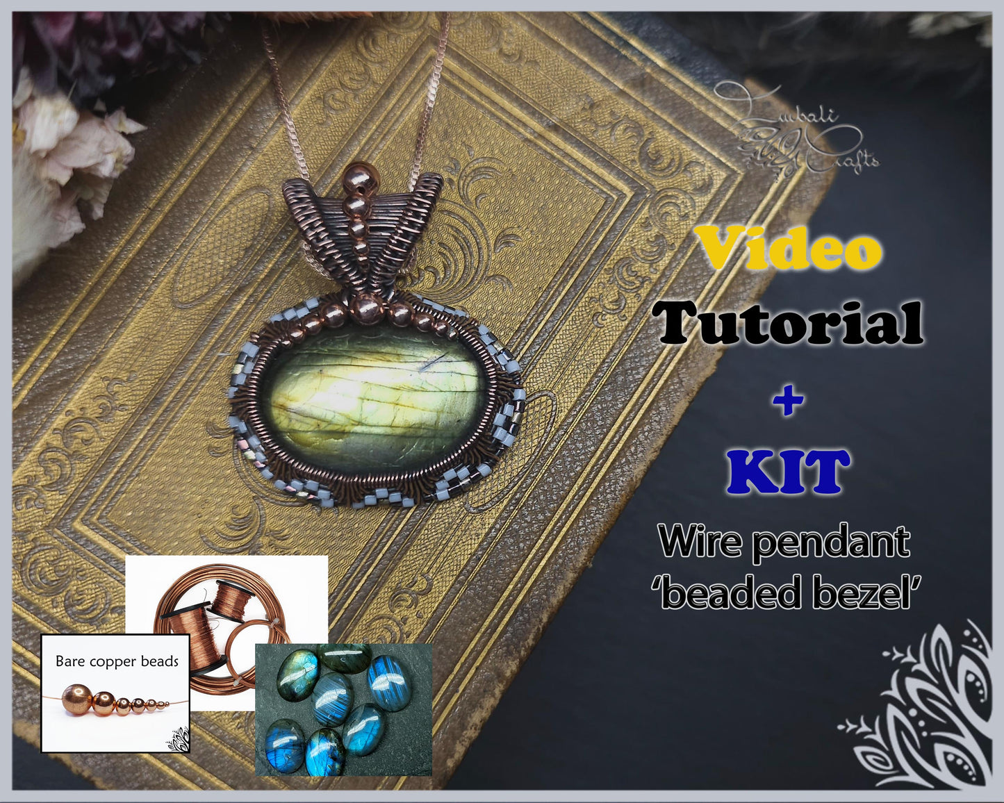 Kit + VIDEO tutorial - Beaded wire bezel pendant