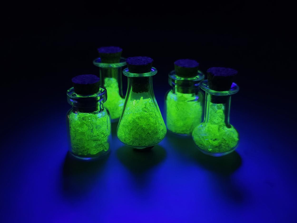 Uranium glass vial - corked potion bottle - cylindrical