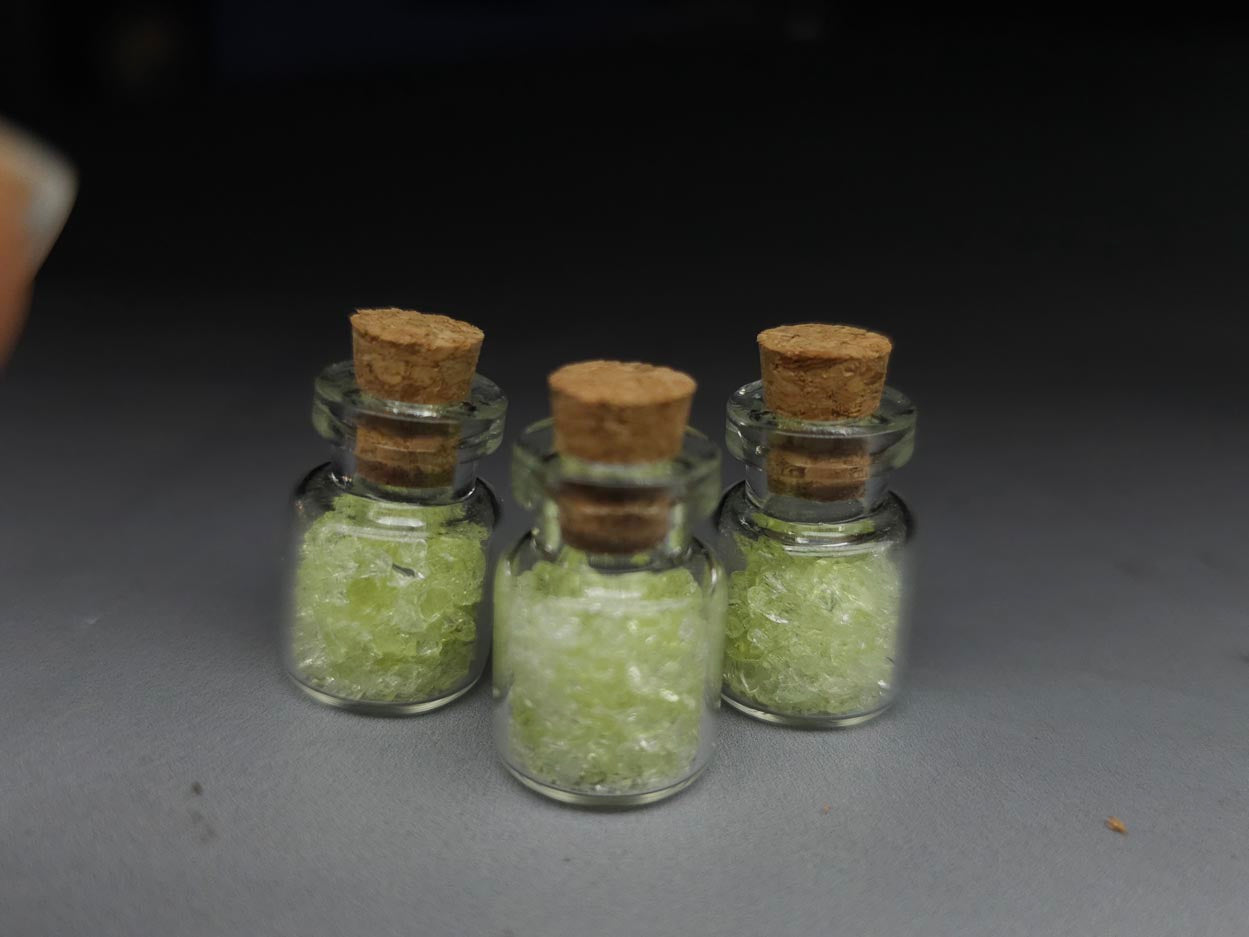 Uranium glass vial - corked potion bottle - cylindrical