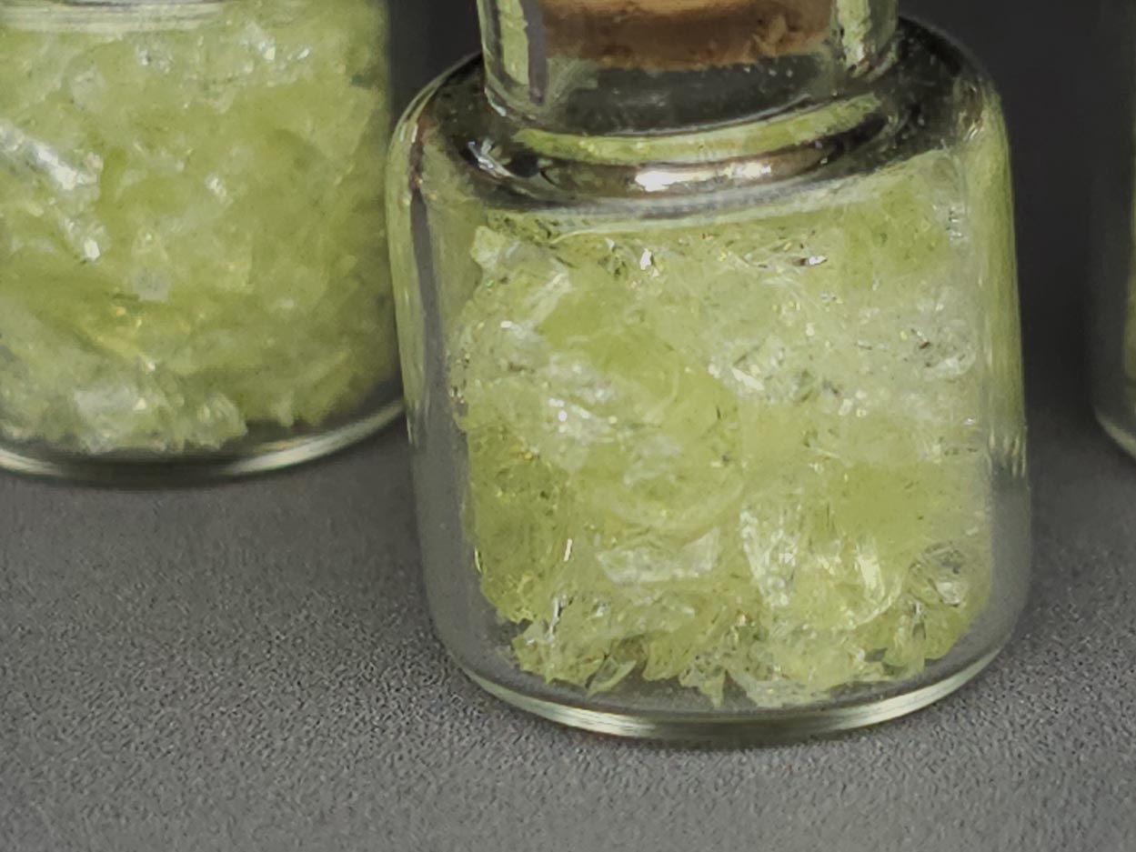 Uranium glass vial - corked potion bottle - cylindrical