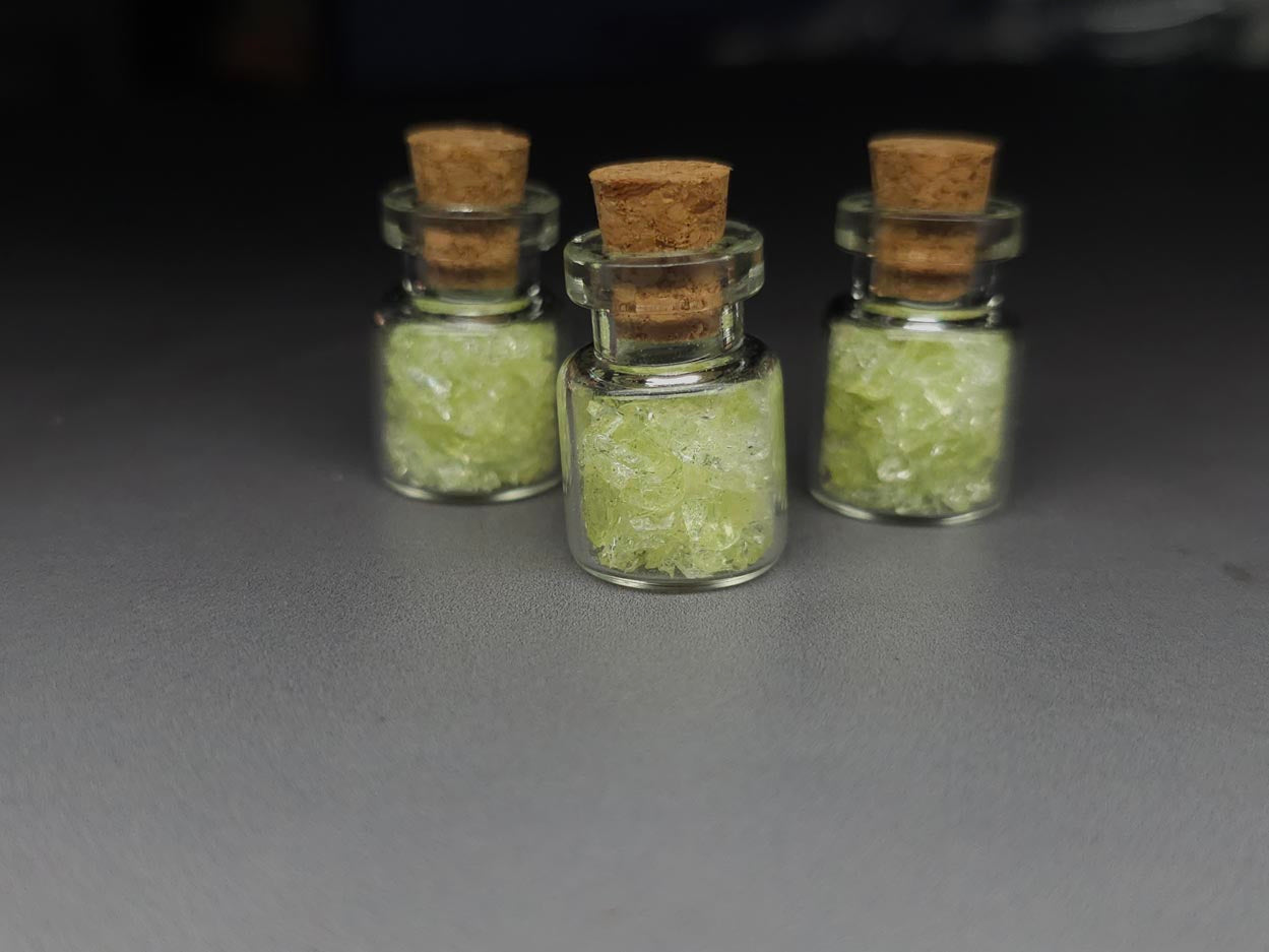 Uranium glass vial - corked potion bottle - cylindrical