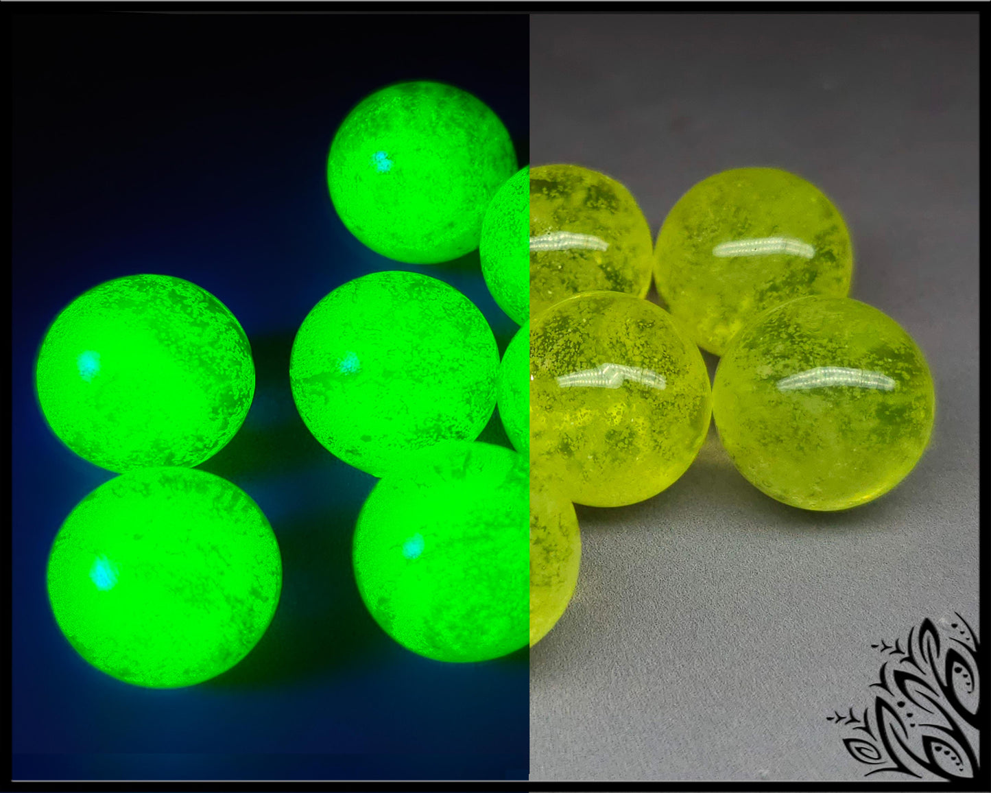 GLS012 Uranium glass phosphorescent 16 mm sphere