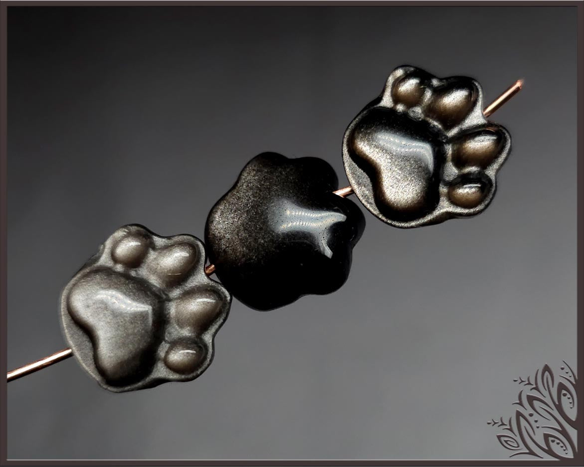 Obsidian-silver-16mm-paw carving