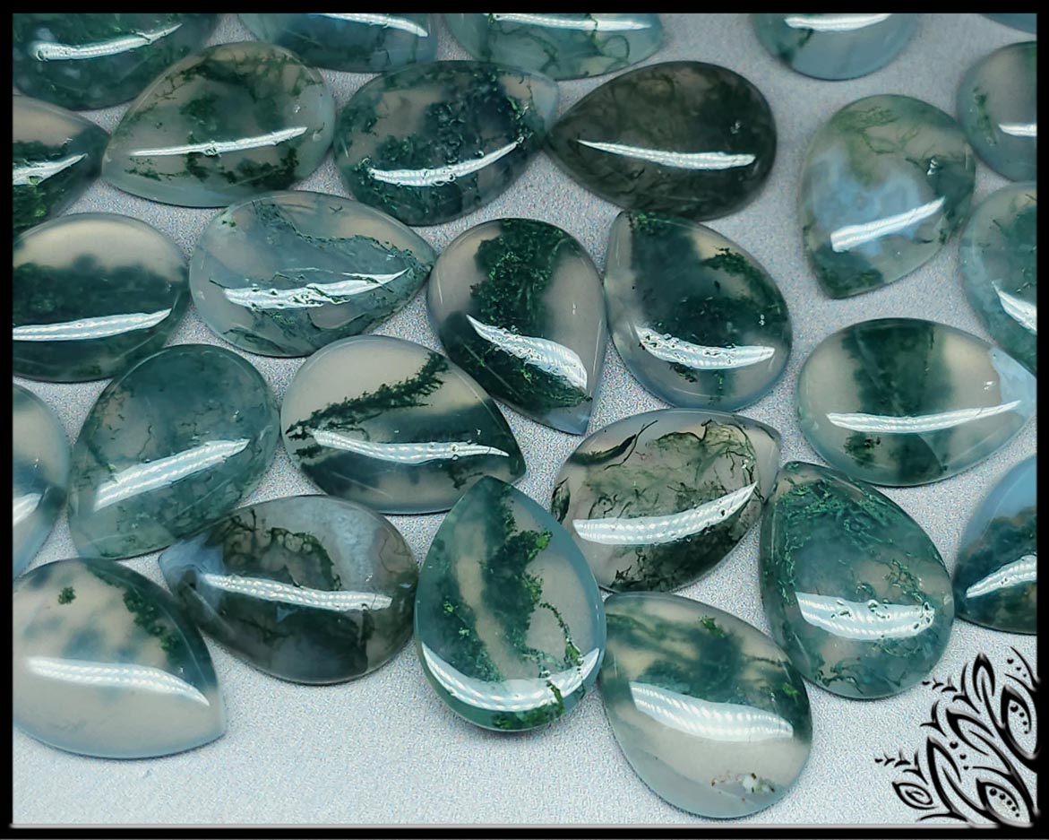 Moss agate pear - 20 mm