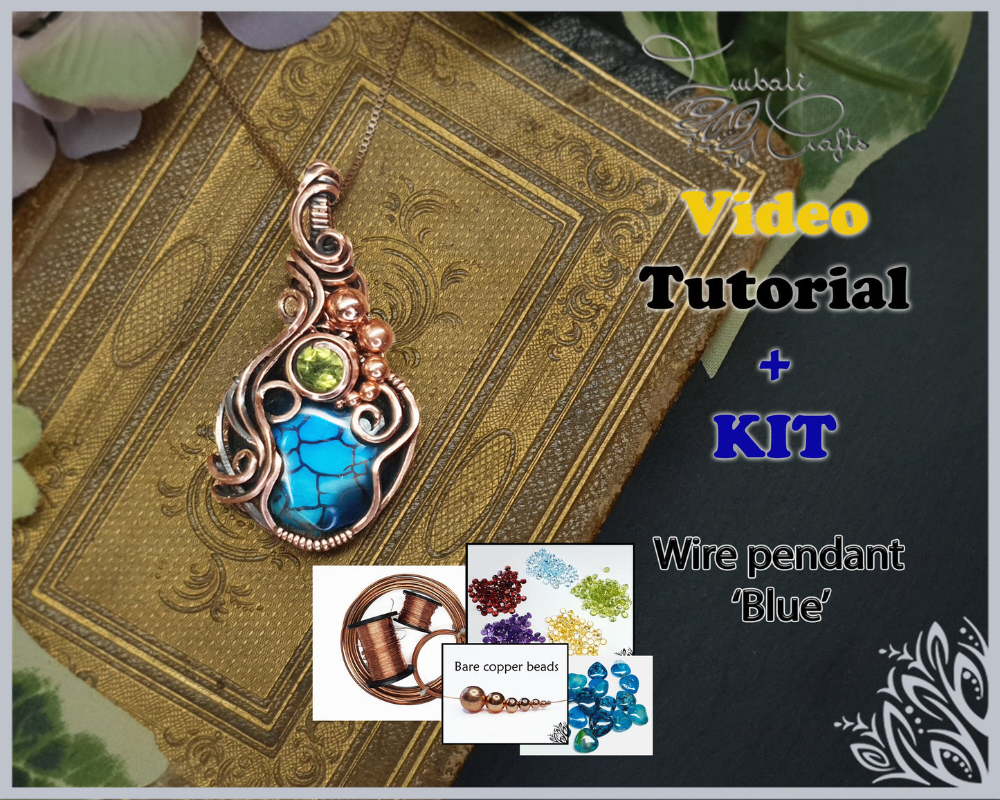 Kit + video tutorial - Blue pattern pendant tutorial - weaving and wrapping guide