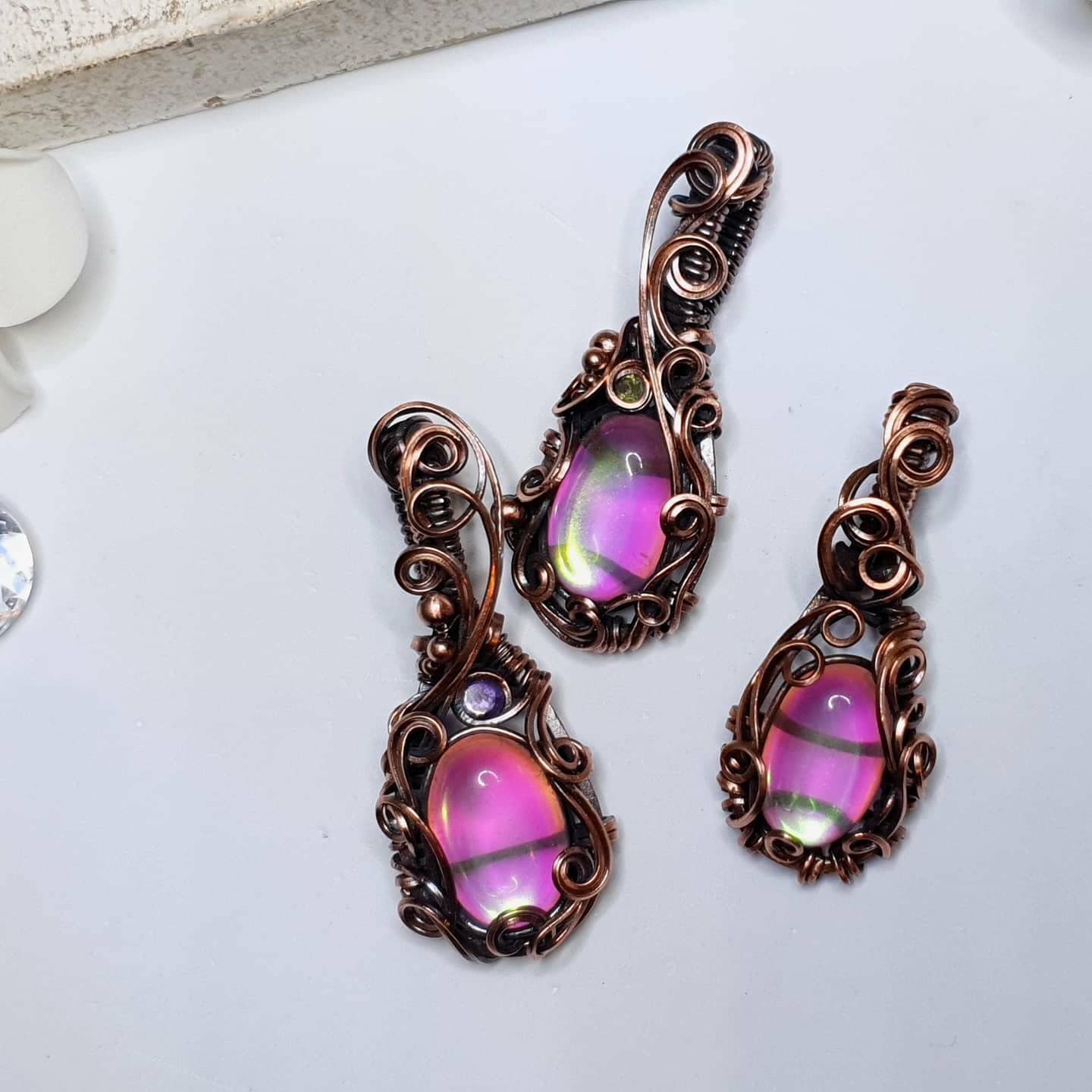 KIT + video tutorial - 'Moonlight' - Rainbow angel aura quartz - copper pendant - kit