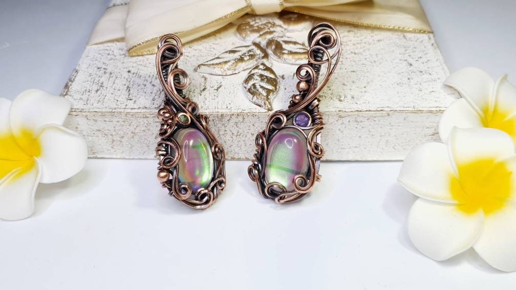 KIT + video tutorial - 'Moonlight' - Rainbow angel aura quartz - copper pendant - kit