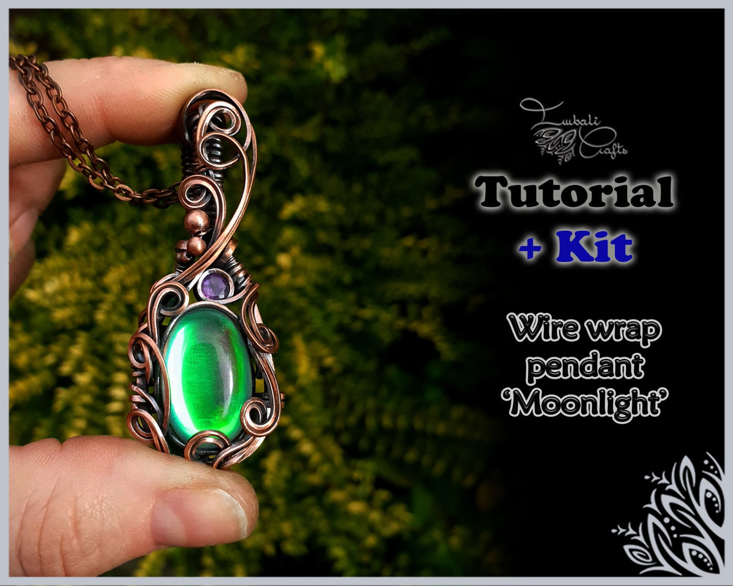 KIT + video tutorial - 'Moonlight' - Rainbow angel aura quartz - copper pendant - kit
