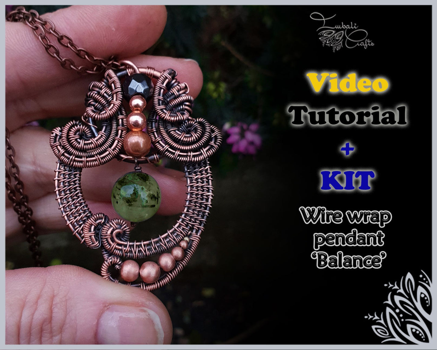 KIT + video tutorial - Drop focal pendant - wire wrap design - copper pendant - wire + gemstone DIY kit