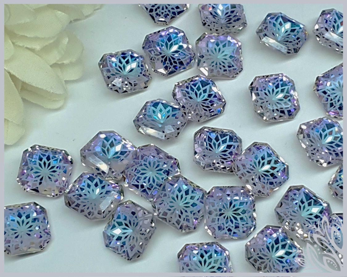 Glass crystal - square - 14 mm - Dove blue