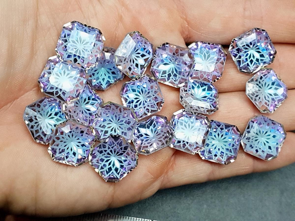Glass crystal - square - 14 mm - Dove blue
