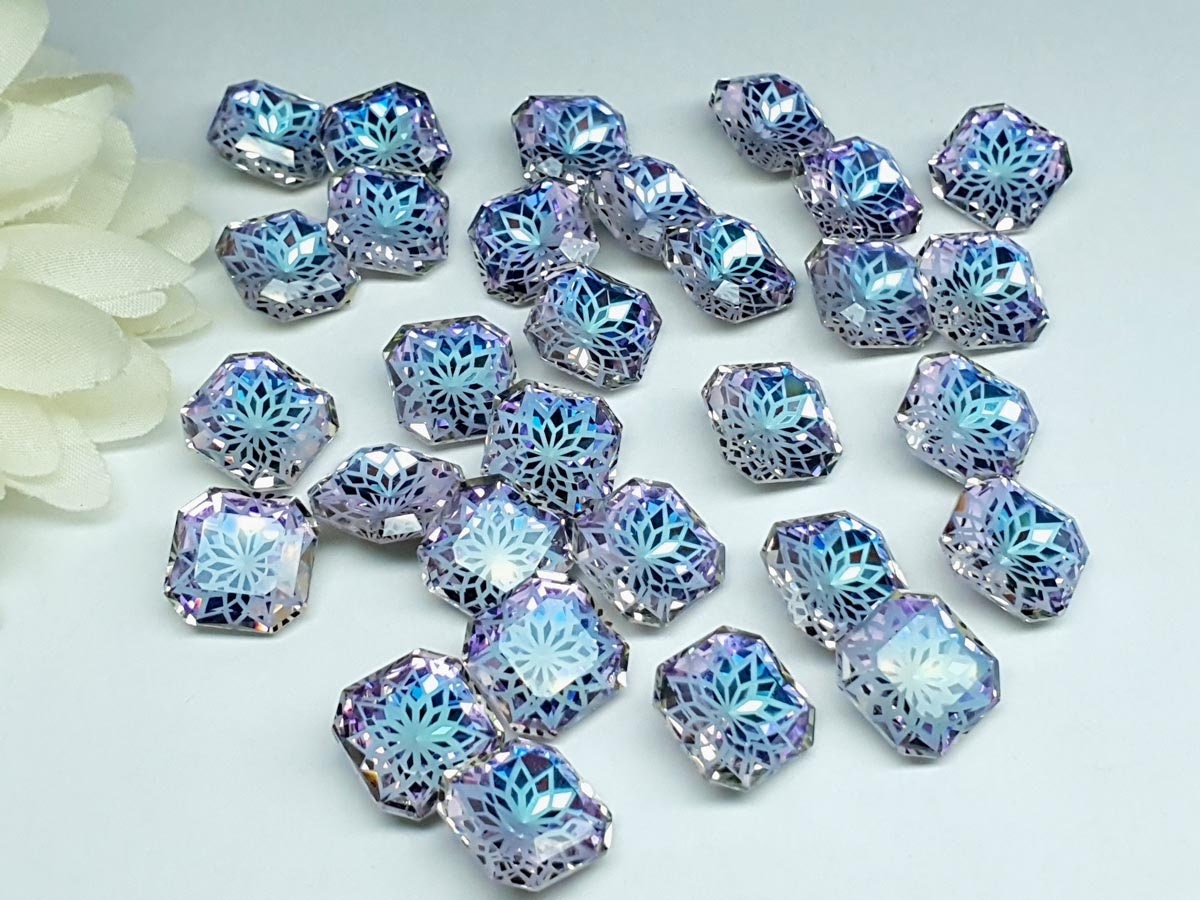 Glass crystal - square - 14 mm - Dove blue