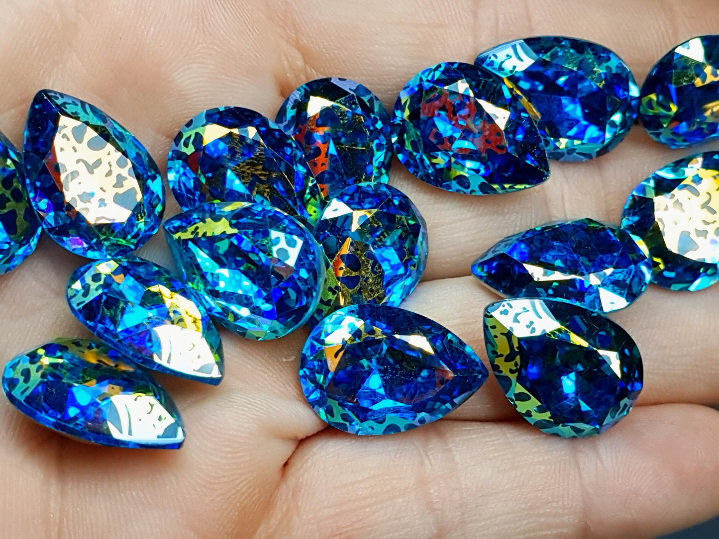 Glass crystal - Pear - 18 mm - Turquoise leopard