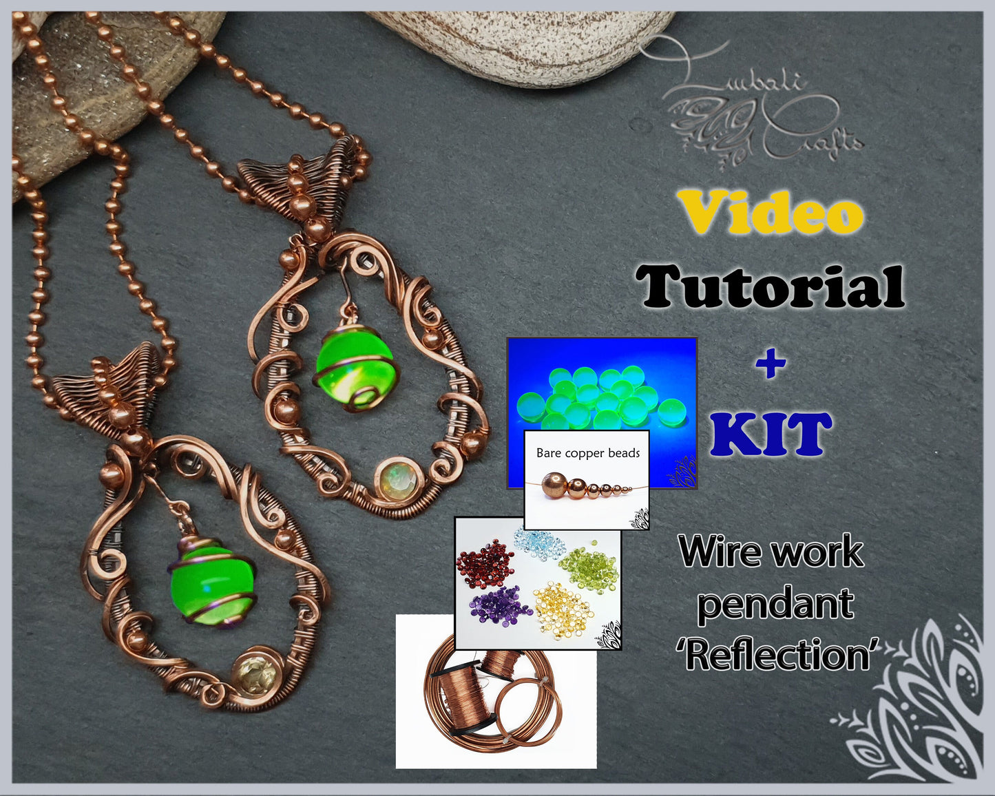 Kit + VIDEO tutorial - 'Reflection' wire weaving pattern - necklace tutorial - wire pendant