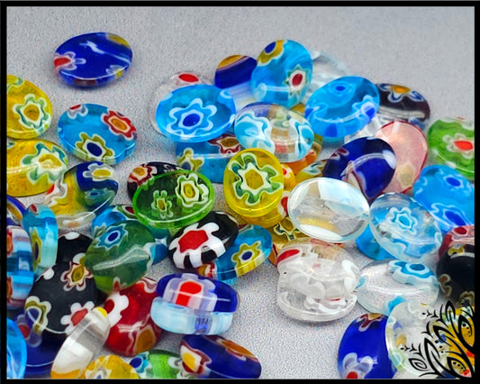 Millefiori glass cabochons oval assorted 8 mm