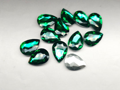 Emerald green faceted pear glass crystal stone 25mm for jewellery making and beadwork