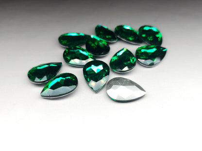 Emerald green faceted pear glass crystal stone 25mm for jewellery making and beadwork