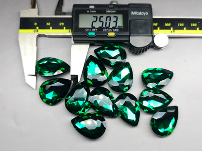 Emerald green faceted pear glass crystal stone 25mm for jewellery making and beadwork