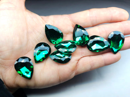 Emerald green faceted pear glass crystal stone 25mm for jewellery making and beadwork