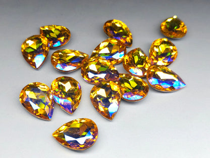 Gold AB pear glass crystal 25mm flat lay
