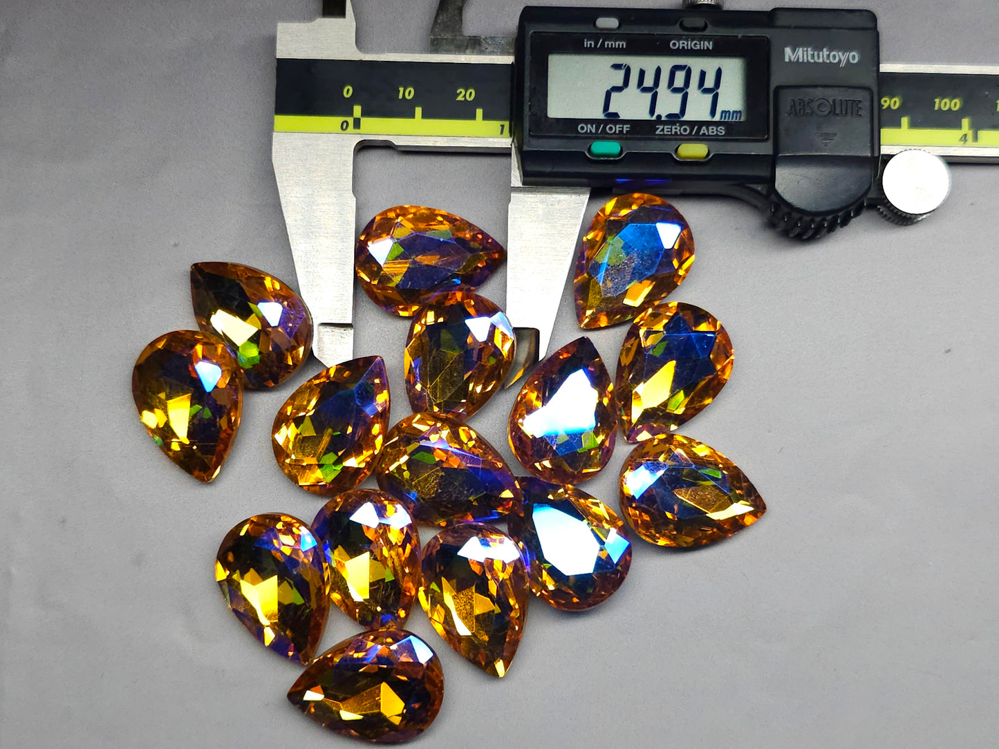 Faceted gold AB glass pear 25mm bead for pendants