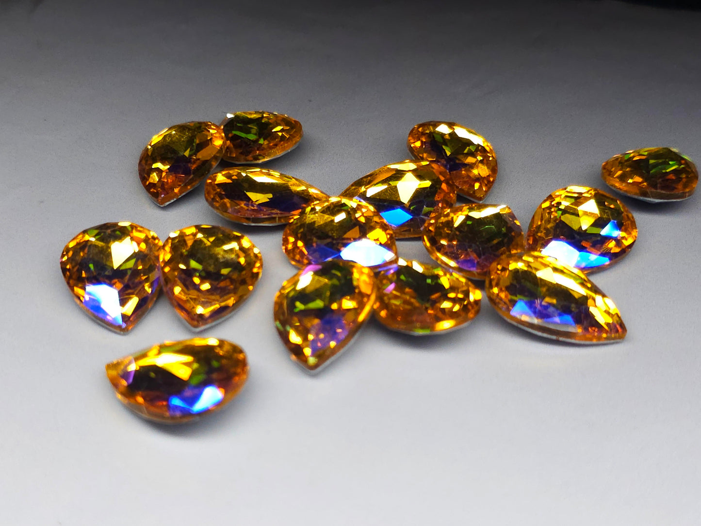 Gold AB faceted pear rhinestone 25mm jewellery component