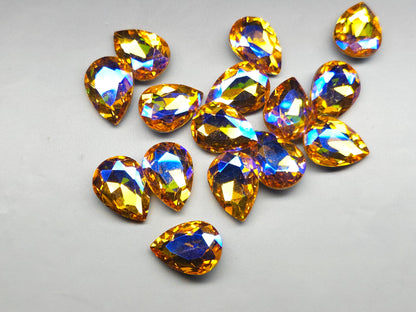 Gold AB pear glass crystal stone 25mm side view