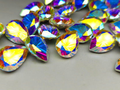 Glass crystal - Pear - 18 mm - Mystic white starburst - Imbali Crafts