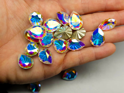 Glass crystal - Pear - 18 mm - Mystic white starburst - Imbali Crafts