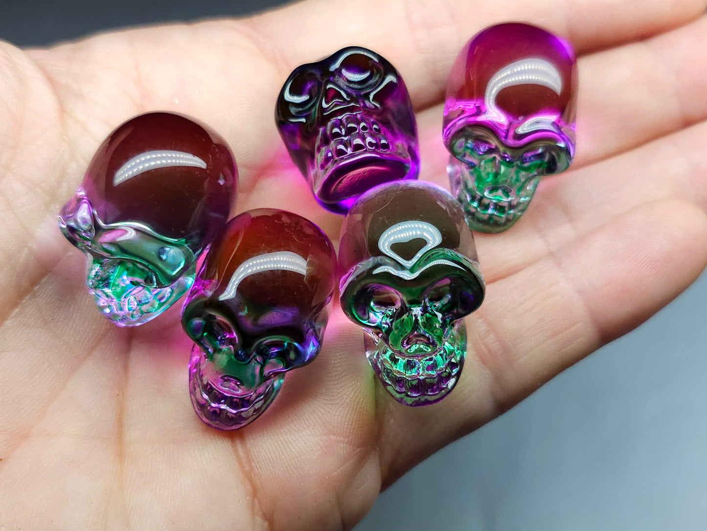Imbali Crafts pink glass skull carving 26mm jewellery component