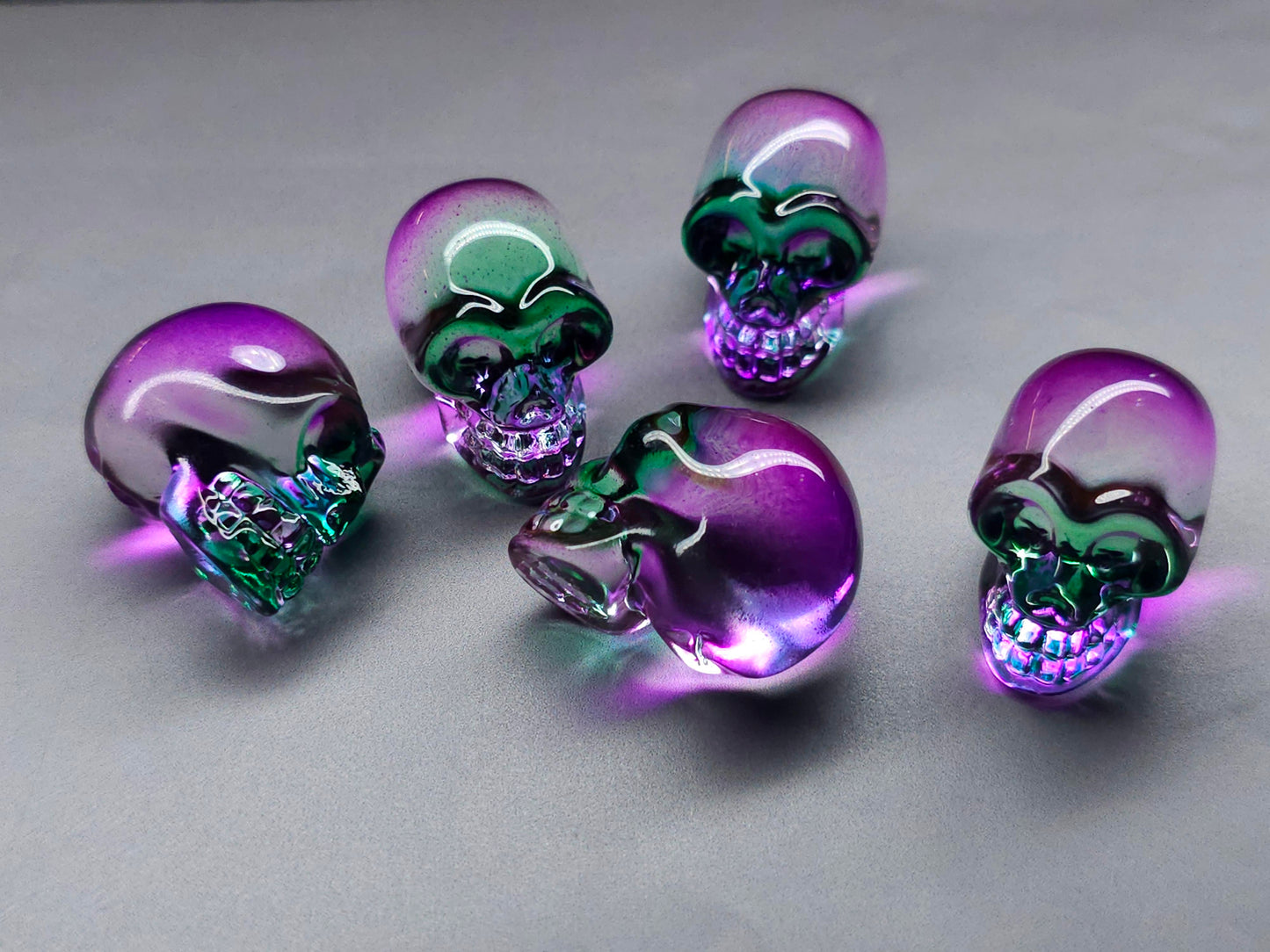 6mm pink glass skull bead close up showing surface detail