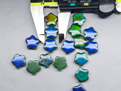 Mood stone - star beads - 14 mm - forest green