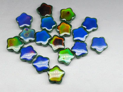 Mood stone - star beads - 14 mm - forest green