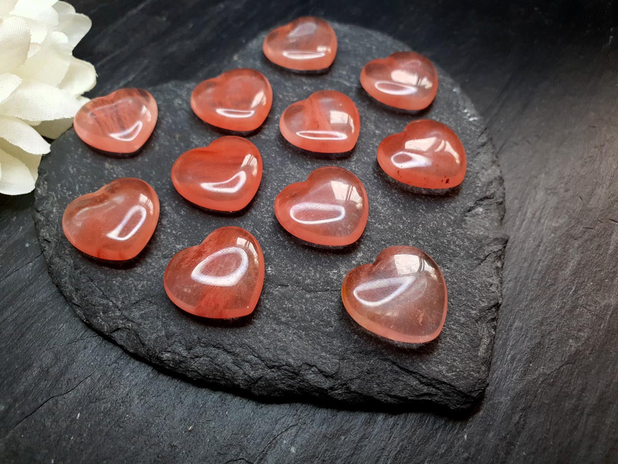Quartz - cherry - heart - 20 mm