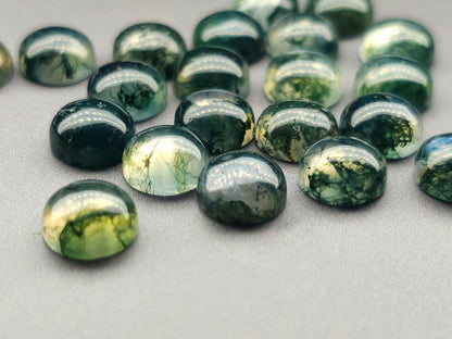 Moss agate 8 mm round cabochon