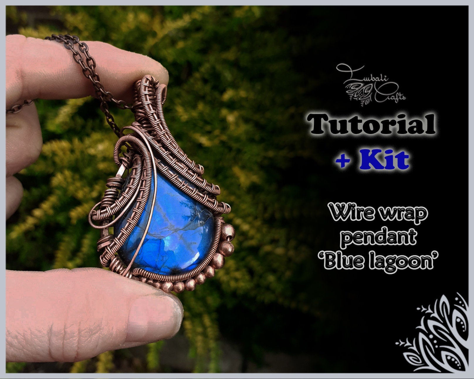 KIT + video tutorial - Blue lagoon wire pendant