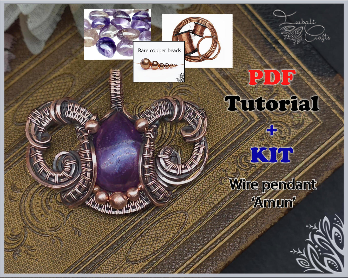 Kit + pdf tutorial - Amun pendant wire wrapping and weaving guide