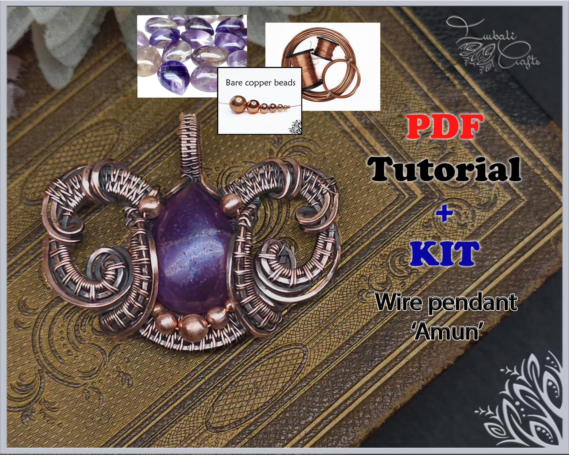 Kit + pdf tutorial - Amun pendant wire wrapping and weaving guide
