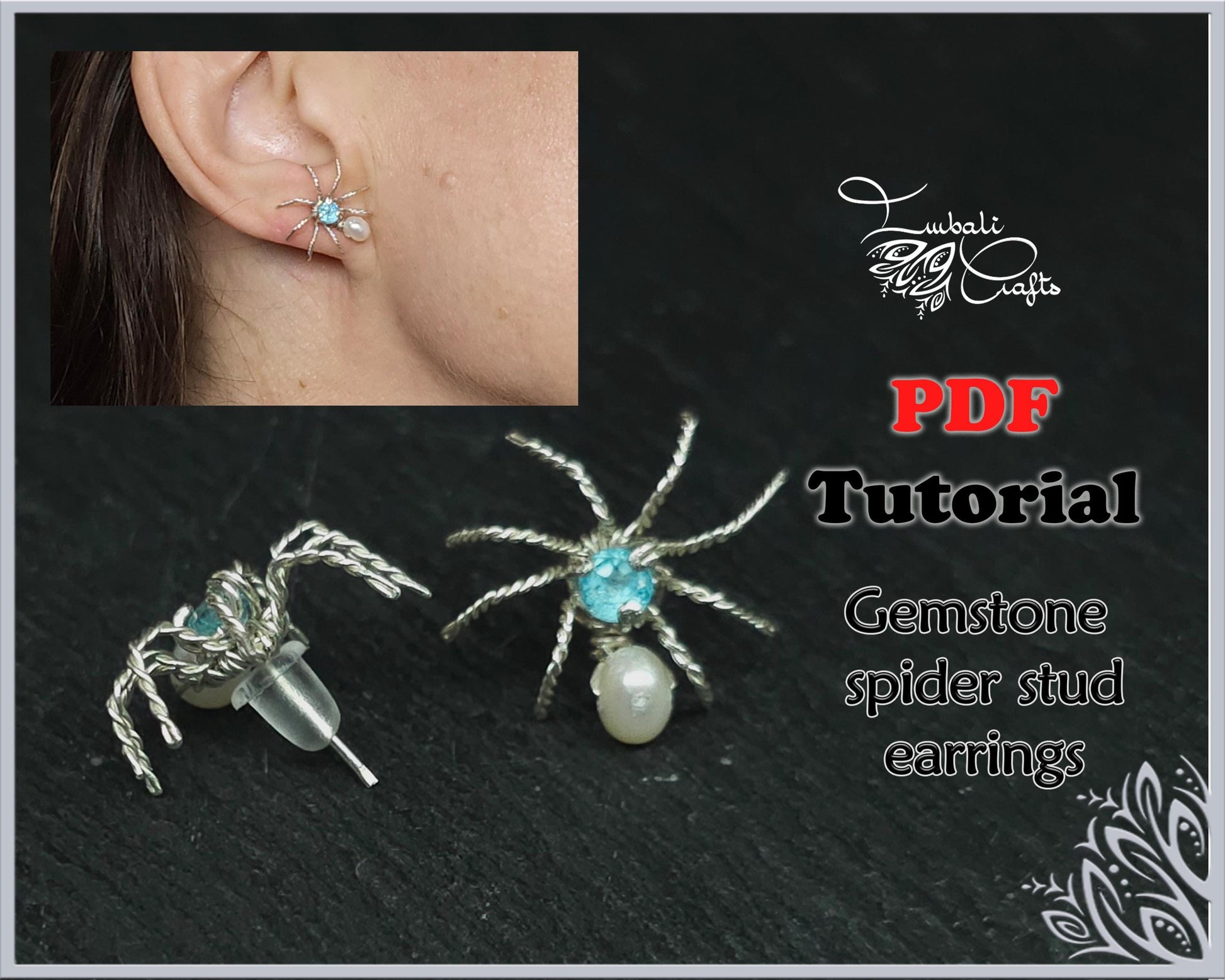 PDF Tutorial - Spider stud earrings halloween wire wrapping and weaving guide