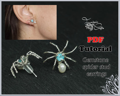 PDF Tutorial - Spider stud earrings halloween wire wrapping and weaving guide