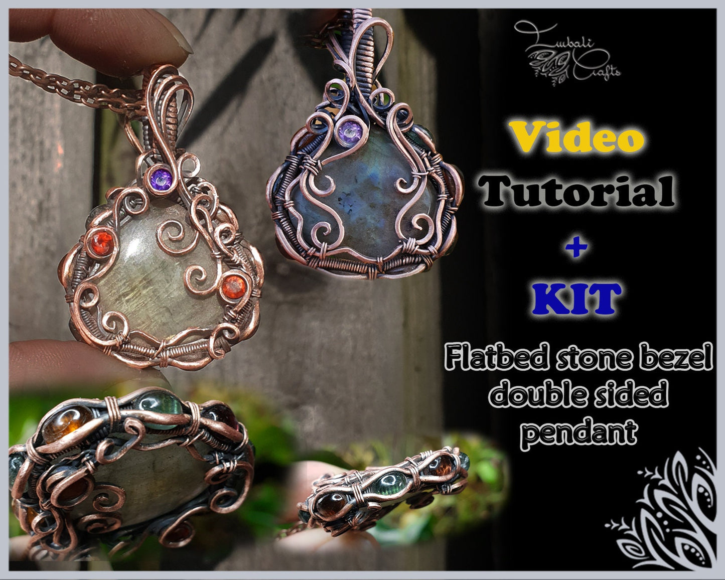 video tutorial for a double copper wire pendant with gemstones