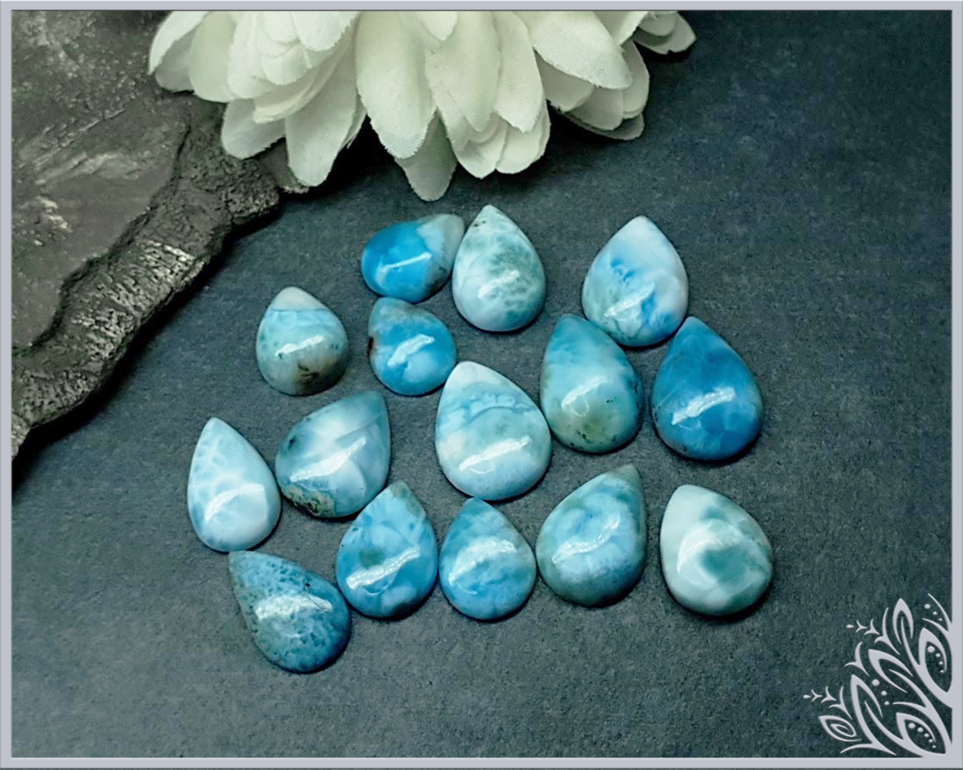 Larimar pear cabochon 16 mm to 20 mm